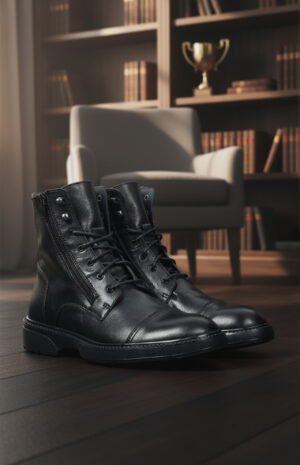 Chaussures Nomad nChaussures Nomad noir bottes - Style premium robuste pour environnement professionnel - Bottes élégantes noires avec lacetsoir bottes - style premium robuste pour environnement professionnel