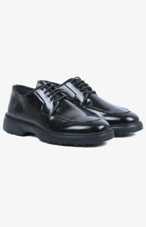 Paire de chaussures HPaire de chaussures Heritage Noir Brillant - Mocassins élégants pour homme - Derby noir avec semelle épaisse et lacetseritage Noir Brillant - mocassins elegant pour homme