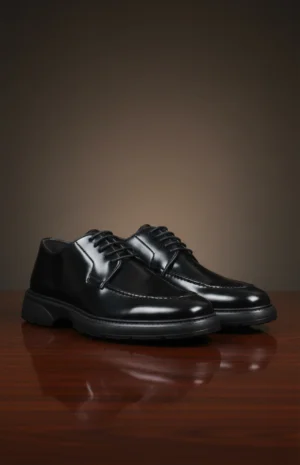 Paire double de chauPaire de chaussures Heritage Noir Brillant - Mocassins élégants noirs avec semelle plateforme épaisse - Style derby classiquessures Heritage Noir Brillant - mocassins elegants noirs
