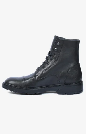 Chaussure Nomad noChaussure Nomad noir botte vue de face - Design classique élégant - Botte noire robuste avec lacets et fermeture zip latéraleir botte vue de face - design classique elegant