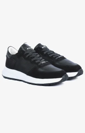 Sneaker ALTO noir homme en mélange daim mesh et cuir perforé