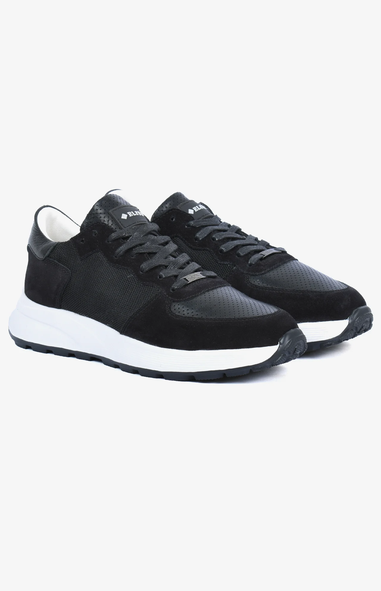 Sneaker ALTO noir homme en mélange daim mesh et cuir perforé