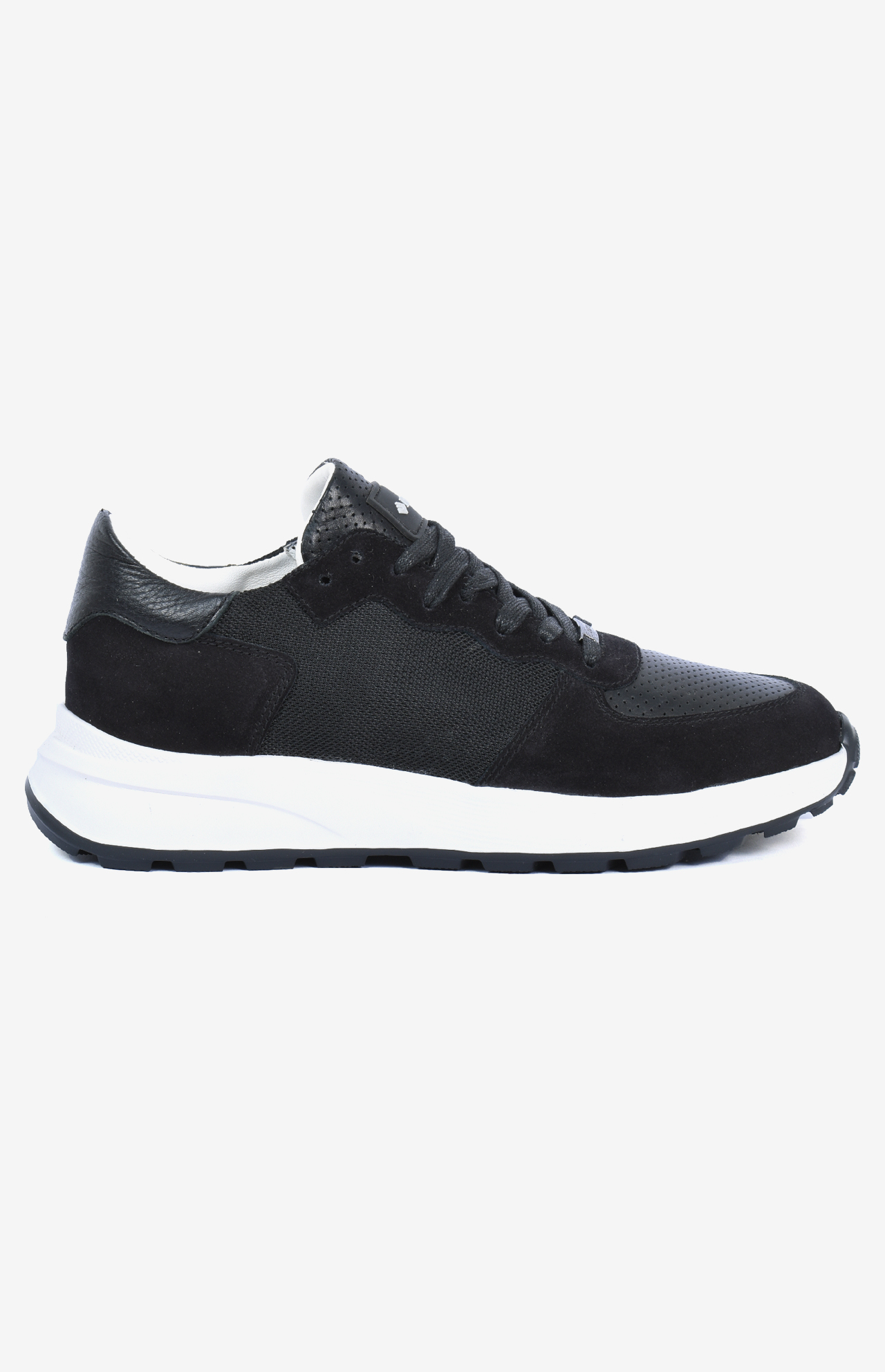 Sneaker ALTO noir homme en mélange daim mesh et cuir perforé