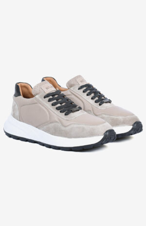 Sneaker AERO beige pour homme en cuir et daim avec semelle blanche