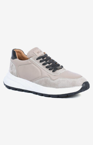 Sneaker AERO beige pour homme en cuir et daim avec semelle blanche