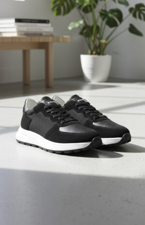 Sneaker ALTO noir homme en mélange daim mesh et cuir perforé