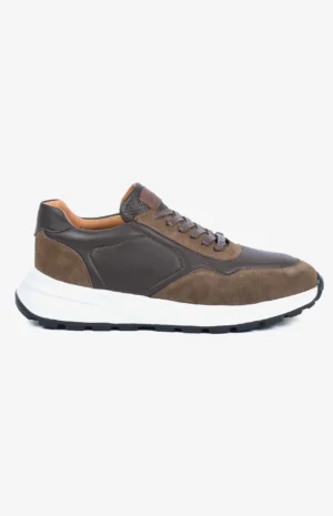 Sneaker AERO beige pour homme en cuir et daim avec semelle blanche