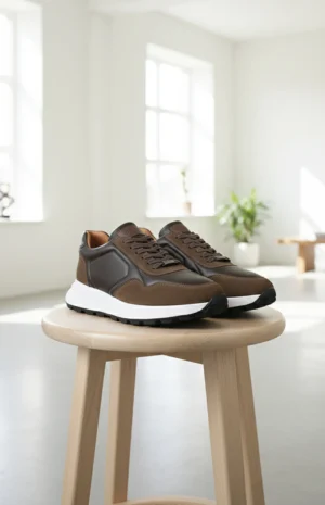 Basket basse modèle AERO vue de profil texture bi-matière cuir et suède