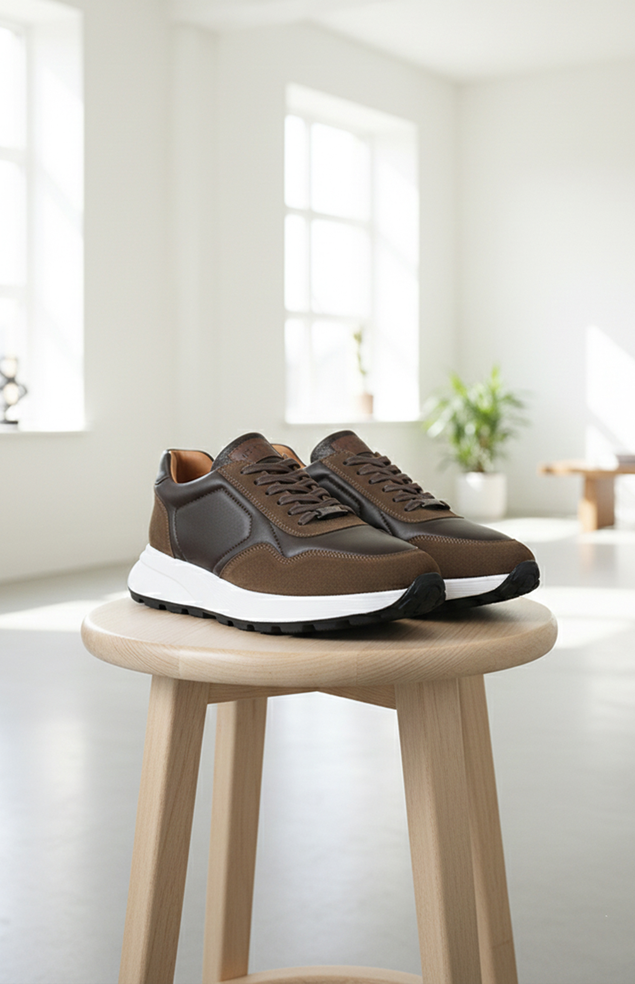 Basket basse modèle AERO vue de profil texture bi-matière cuir et suède