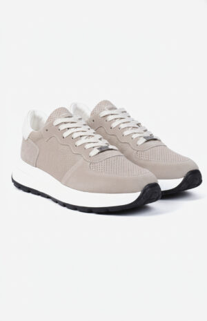 Sneaker ALTO beige homme en mélange daim mesh et cuir perforé