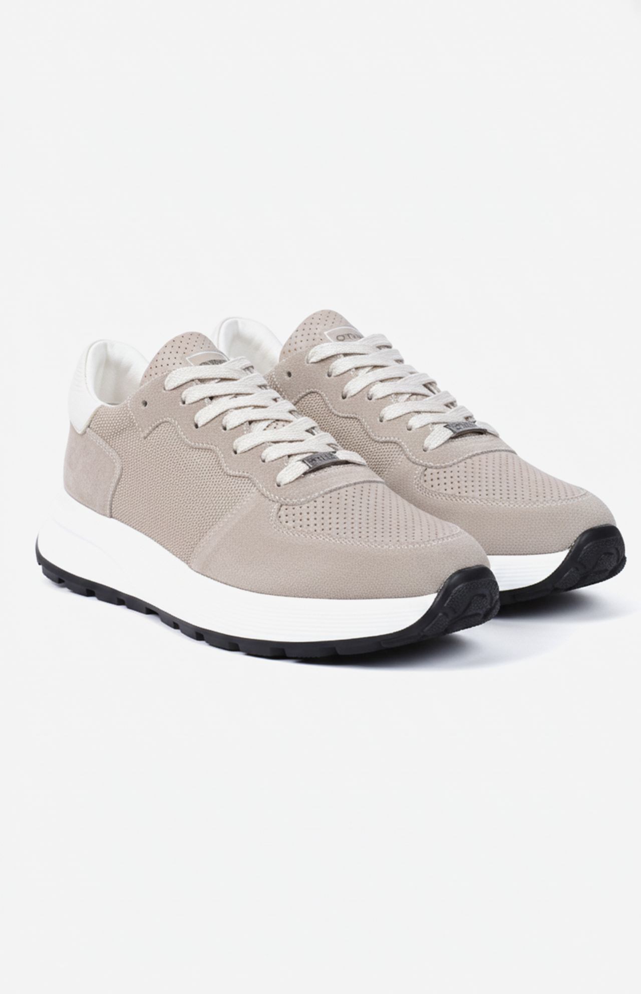 Sneaker ALTO beige homme en mélange daim mesh et cuir perforé