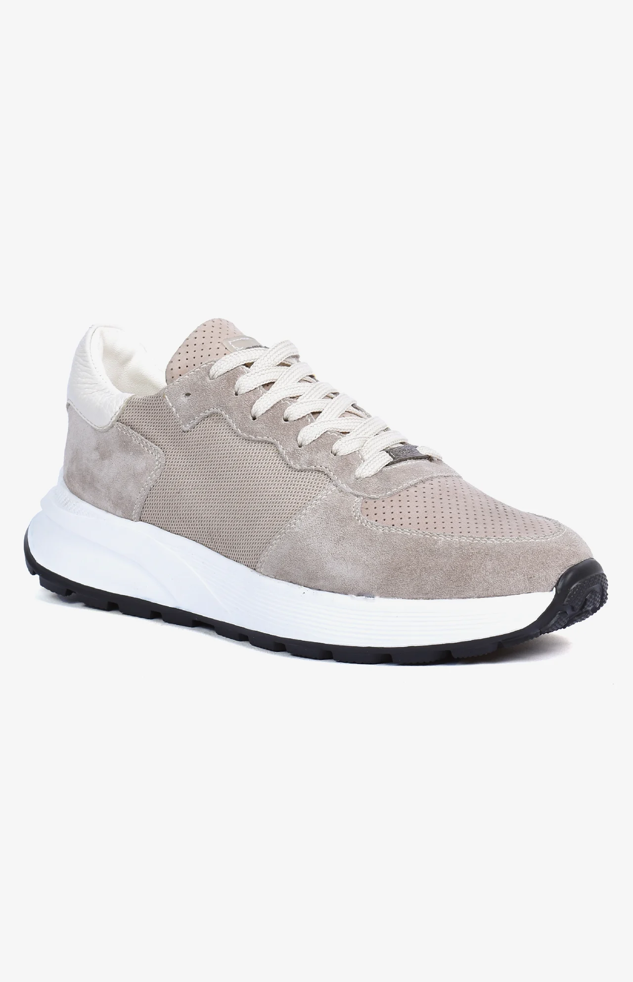 Sneaker ALTO beige homme en mélange daim mesh et cuir perforé