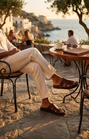 Mules hommes cuir marron